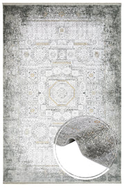 Vintage Viscose Area Rug – Flowering Dogwood Grey Machine Made Carpet With Fringed Edges