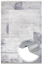 Viscose Area Rug – Machine Made Rug With Grey Frame & Fringed Edge for Living Room