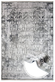 Grey Vintage Area Rug – Machine Made Rug with Fringed Edge for Living Room