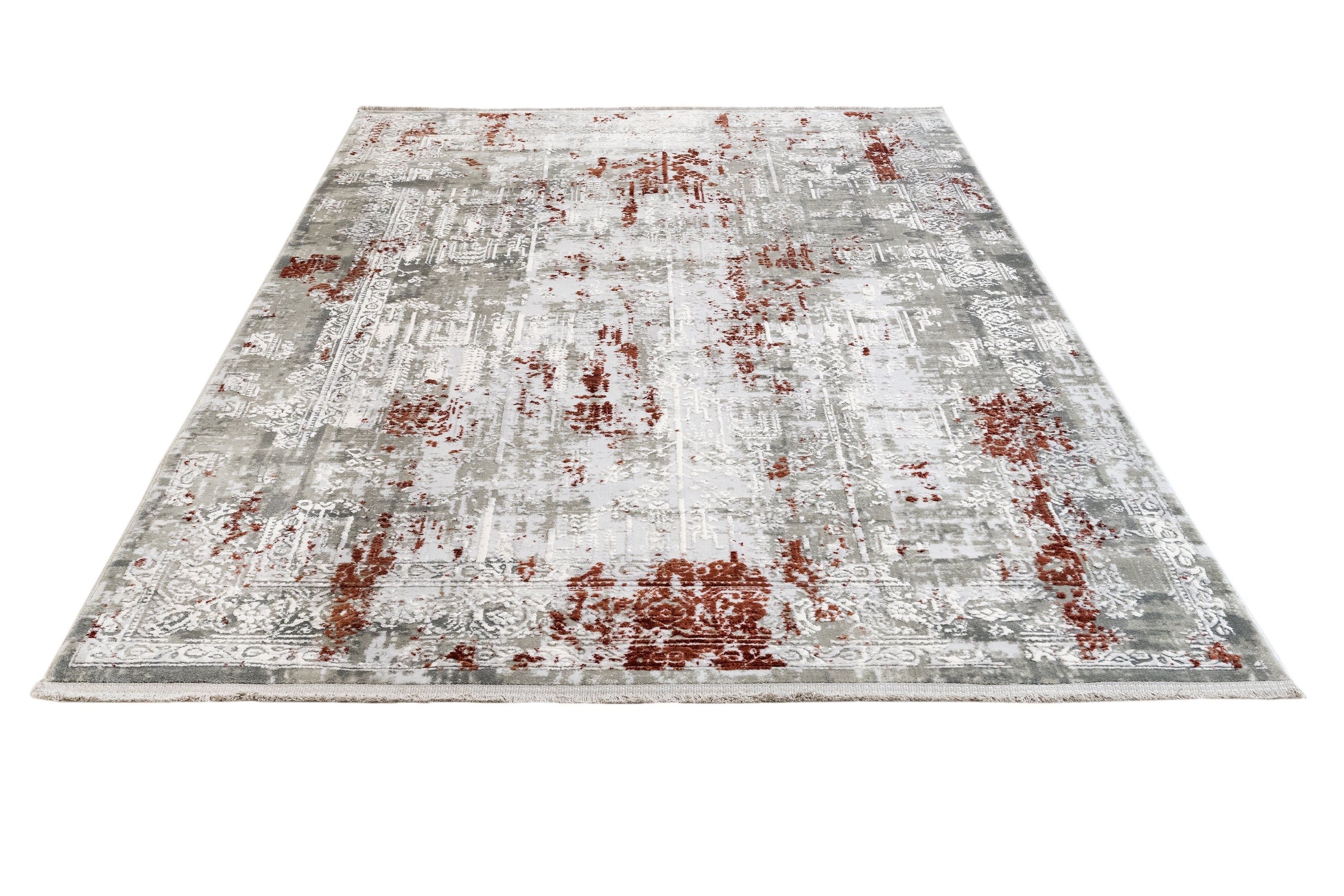Vintage Area Rug – Burgundy Machine Made Acrylic Rug with Fringed Edges
