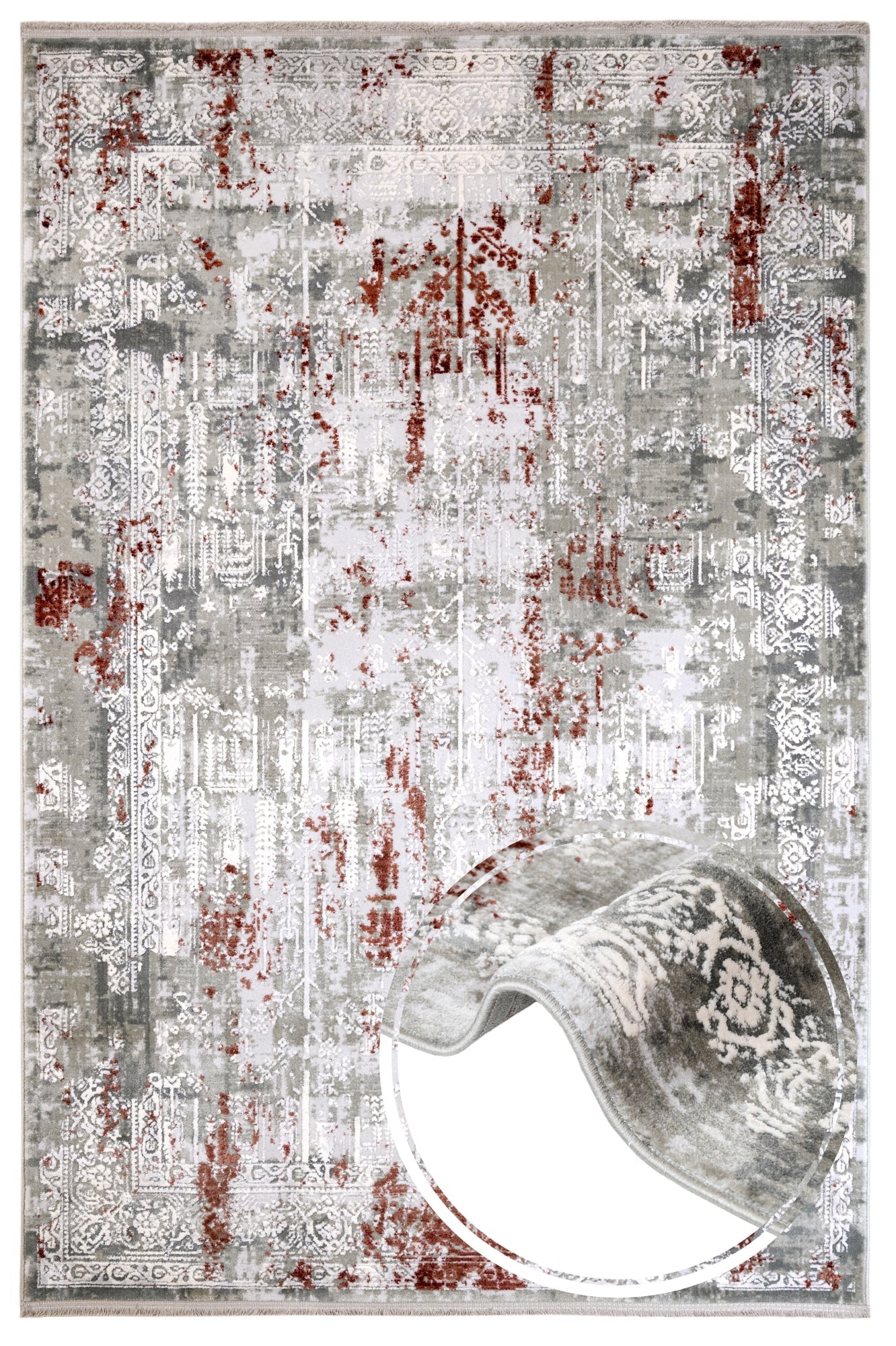 Vintage Area Rug – Burgundy Machine Made Acrylic Rug with Fringed Edges