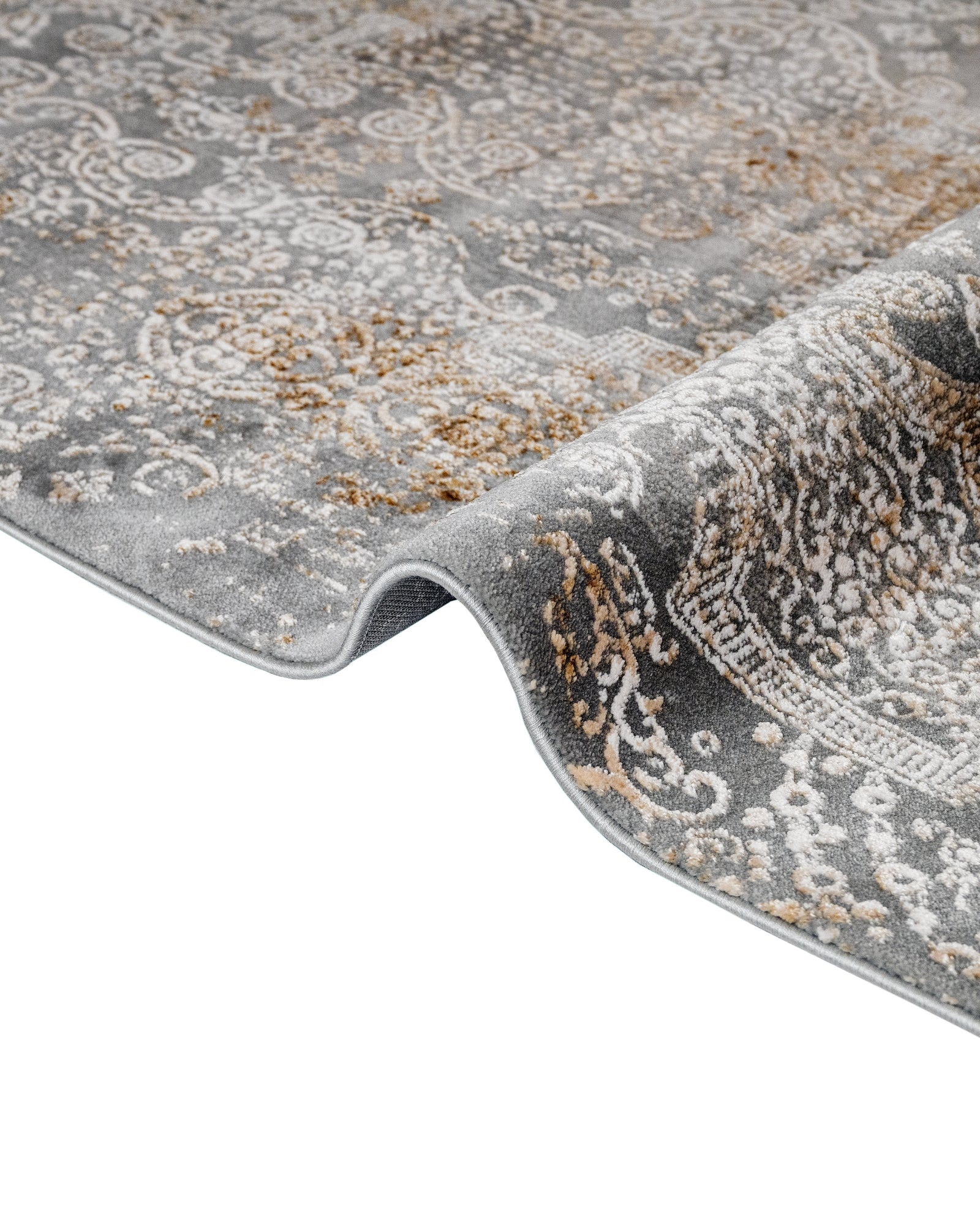 Vintage Area Rug – Celosia Flower Gold Floral Machine Made Rug With Fringed Edges