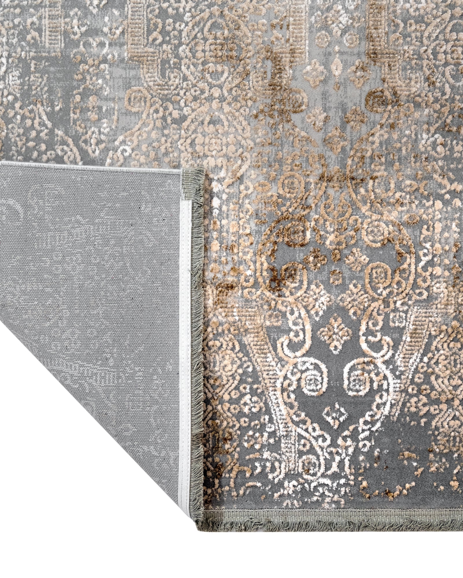 Vintage Area Rug – Celosia Flower Gold Floral Machine Made Rug With Fringed Edges