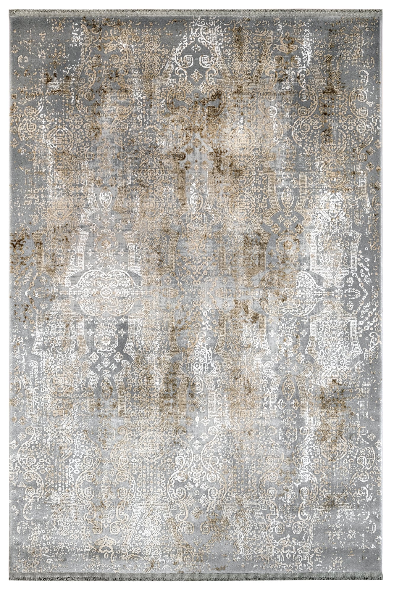 Vintage Area Rug – Celosia Flower Gold Floral Machine Made Rug With Fringed Edges