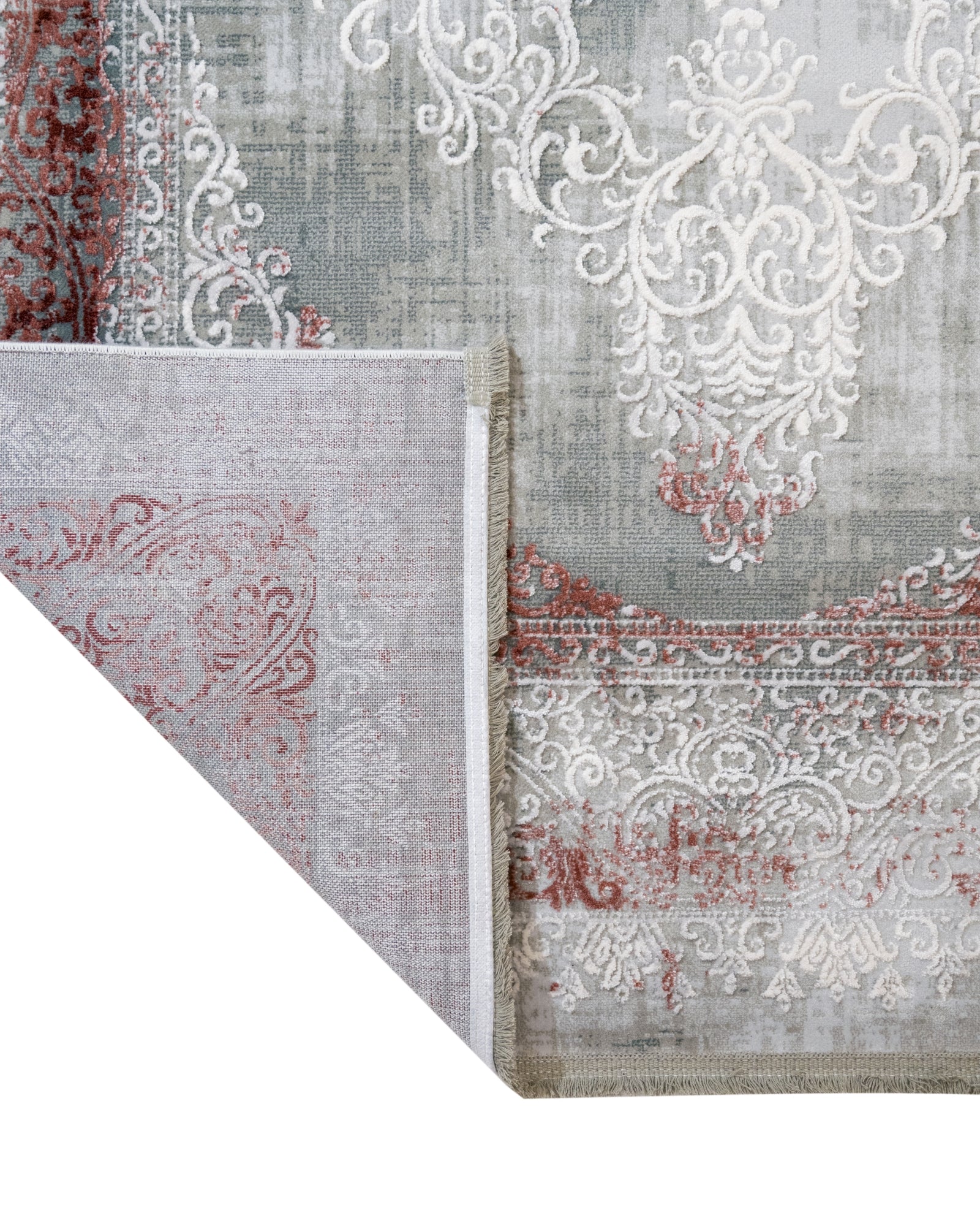 Burgundy Area Rug - Classic Machine Made Rug with Fringed Edges & Non Slip