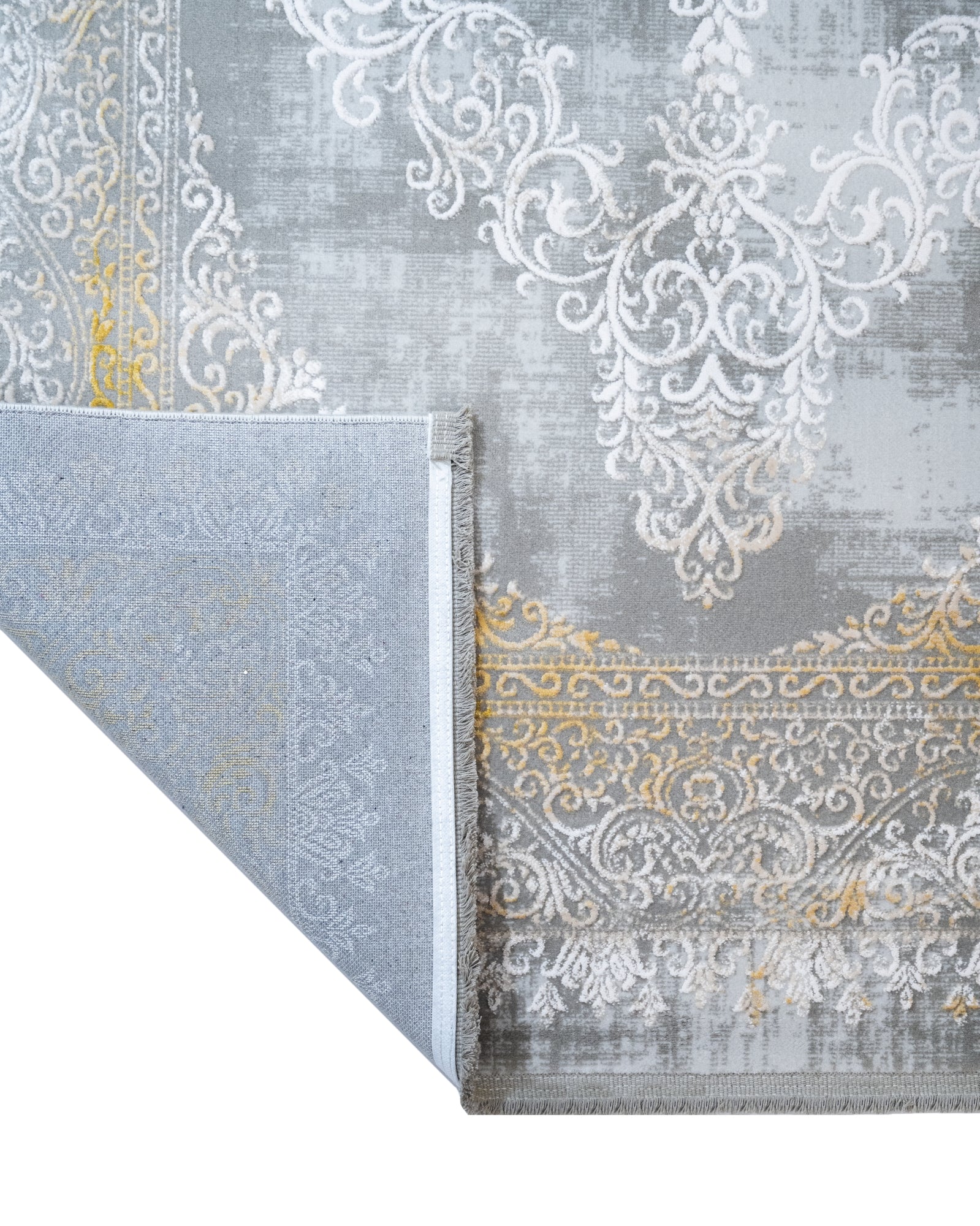 Gold Area Rug – Classic Machine Made Rug with Fringed Edges, Non Slip Acrylic Carpet