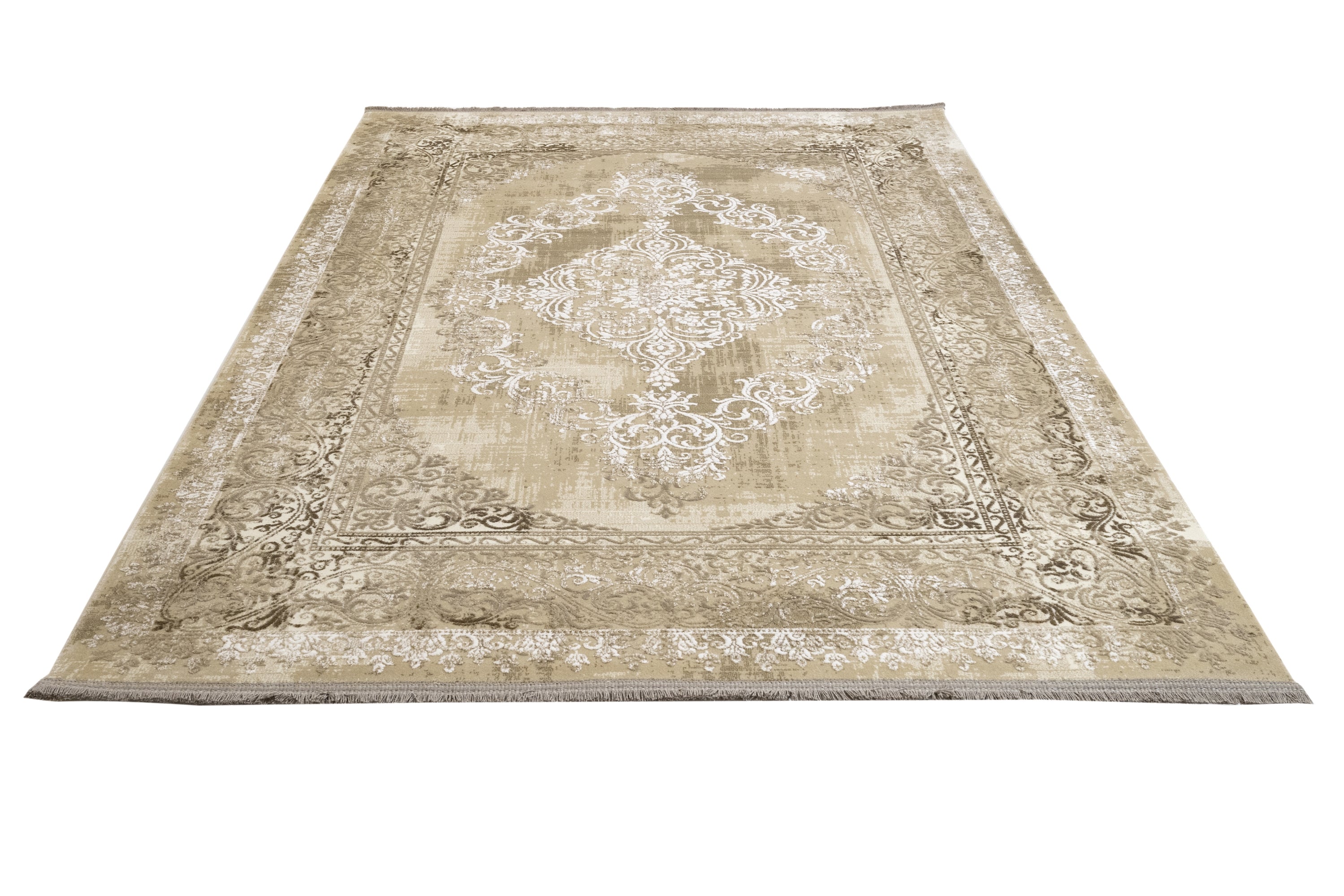 Machine Made Area Rug – Durable Acrylic Carpet with Fringed Edge for Living Room
