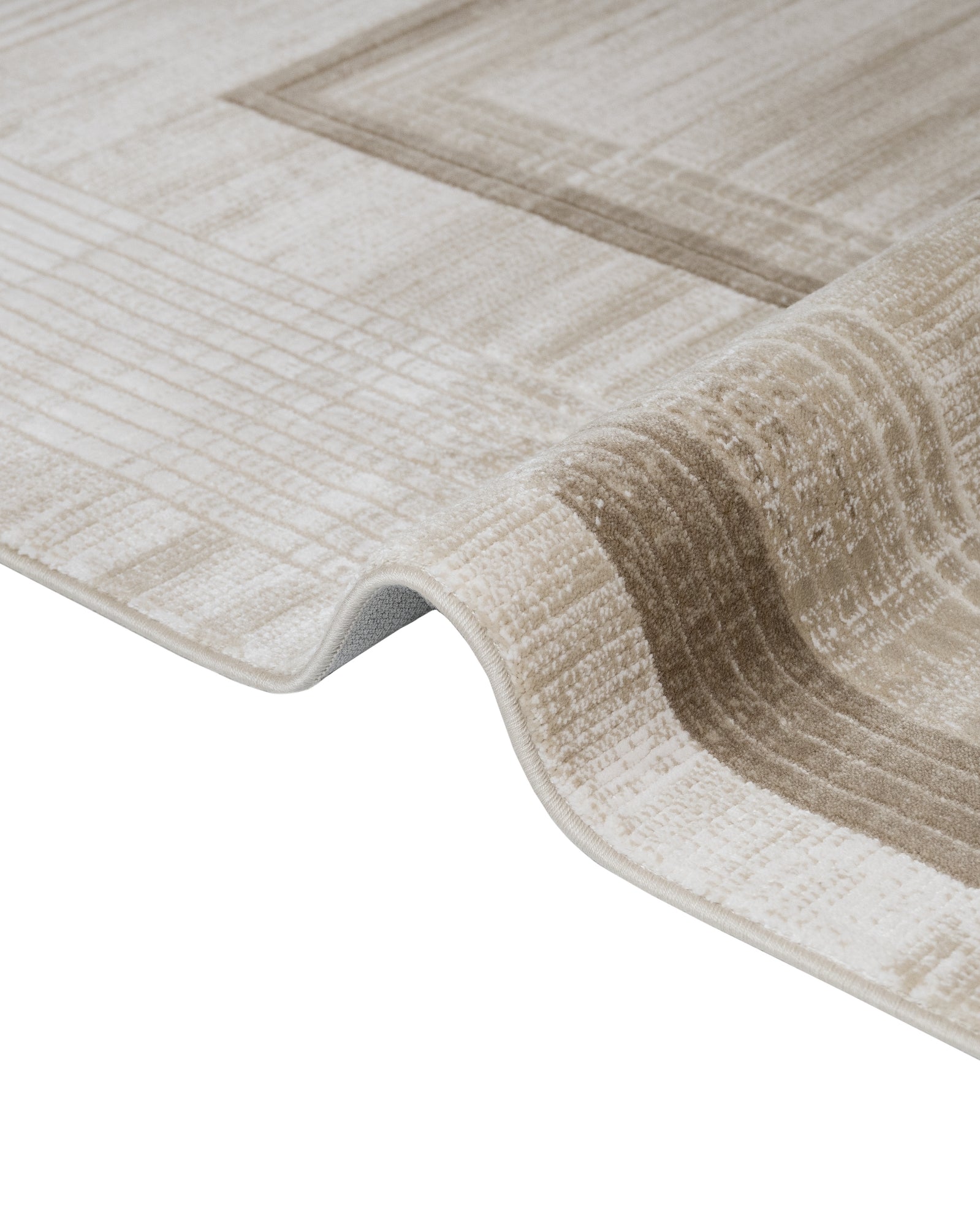 Machine Made Area Rug – Cream Frame Rug With Fringed Edge, Durable Acrylic Carpet