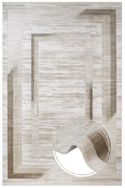 Machine Made Area Rug – Cream Frame Rug With Fringed Edge, Durable Acrylic Carpet