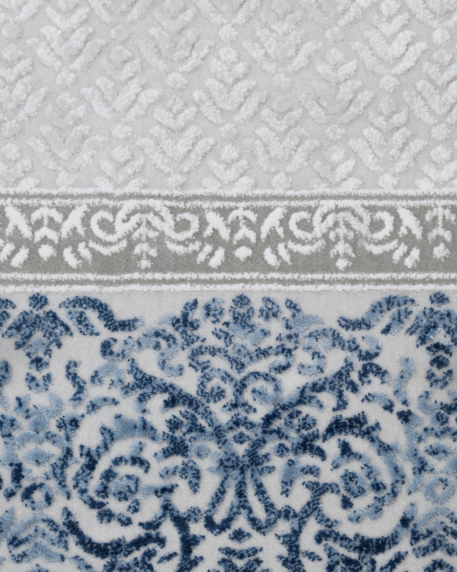 Blue Frame Area Rug - Machine Made Acrylic Rug With Fringed Edges For Living Room