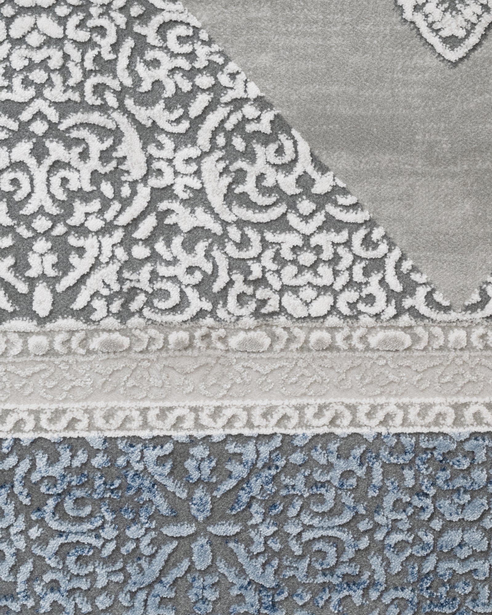 Machine Made Area Rug - Stylish Beige Blue Rug with Fringed Edges, Acrylic