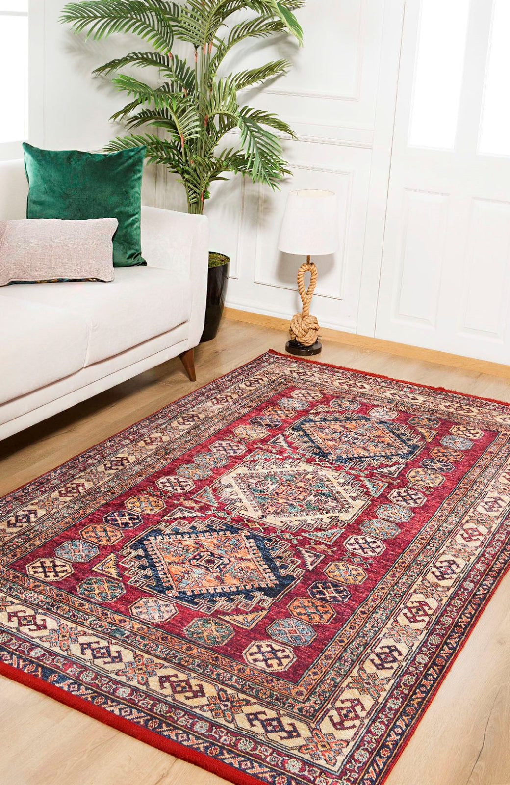 Red Geometric Area Rug | Stylish Area Rug with Digital Printed Carpet & Non Slip Backing
