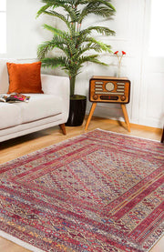 Red Geometric Area Rug - Digital Print Rug | Non Slip Carpet for Living Room
