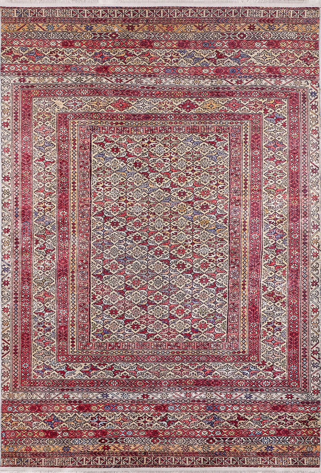 Red Geometric Area Rug - Digital Print Rug | Non Slip Carpet for Living Room