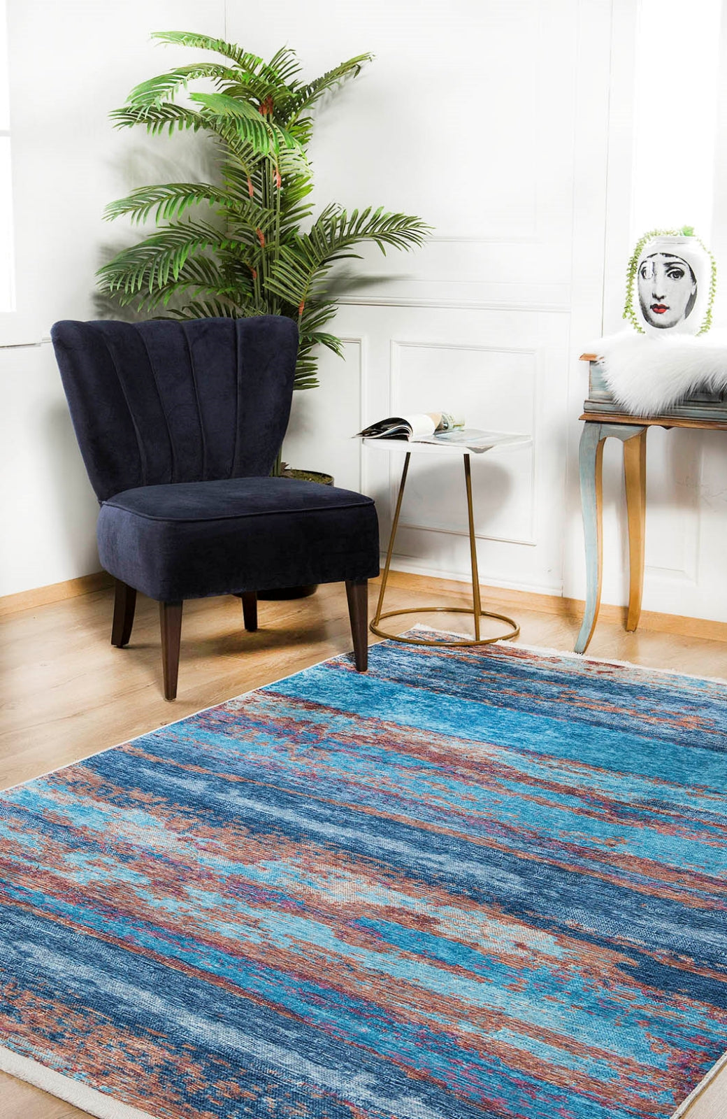 Modern Digital Area Rug – Blue Digital Print Carpet, Non Slip, Antibacterial