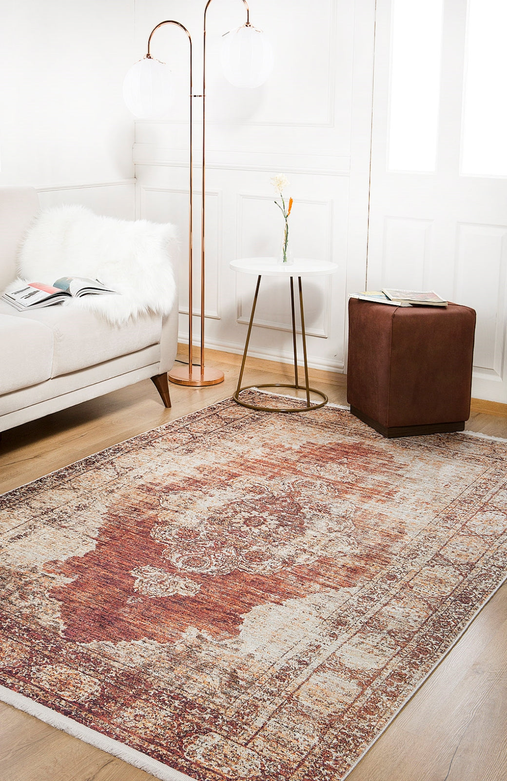 Vintage Area Rug – Brown Digital Print Carpet | Antibacterial, Non Slip, Washable