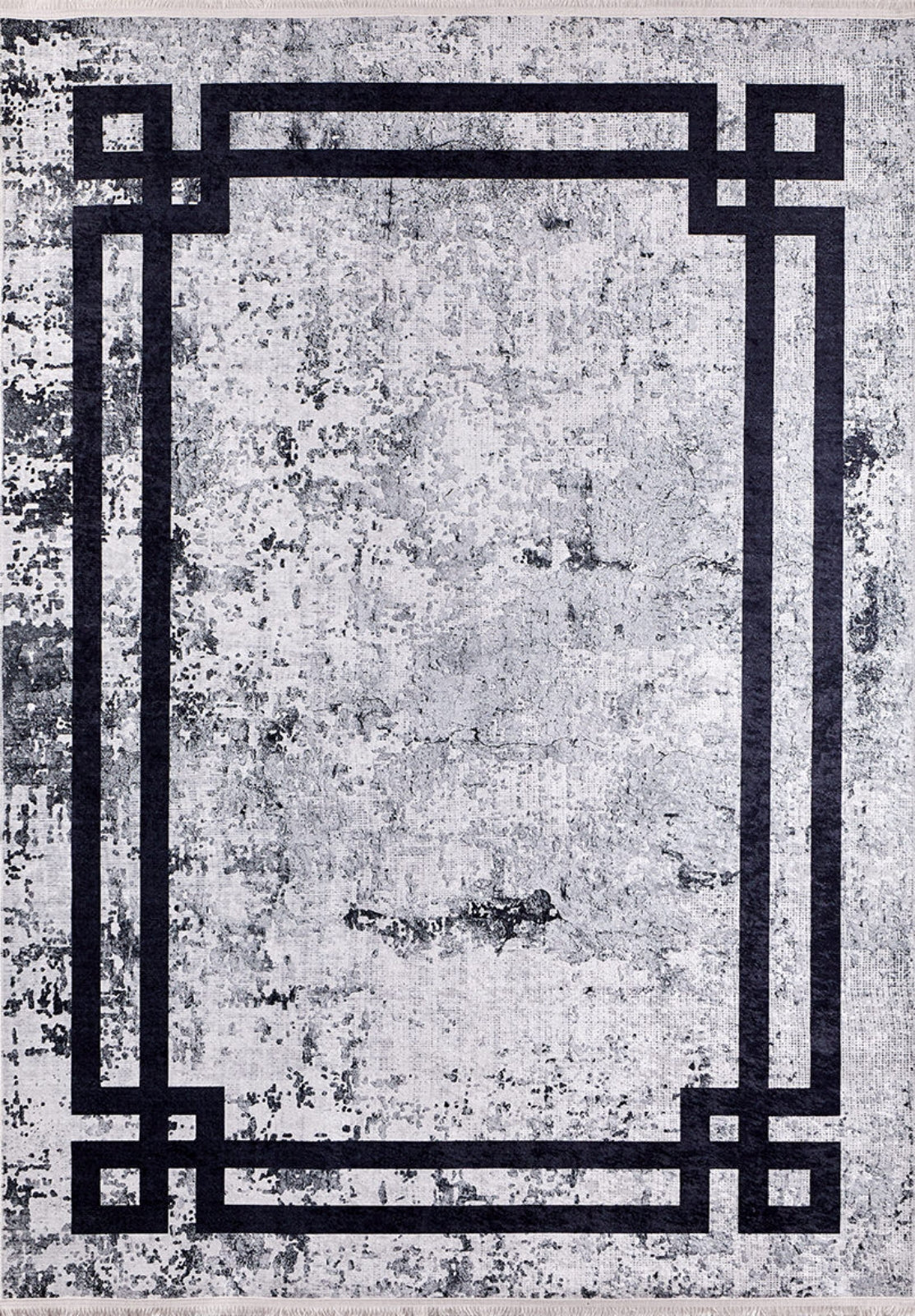 Grey Digital Print Rug - Modern Frame Design Area Rug | Non Slip, Washable