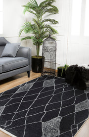 Black Geometric Area Rug - Modern Digital Print Carpet, Non Slip & Washable