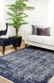 Vintage Digital Area Rug – Navy Blue Non Slip Washable Carpet for Living Room