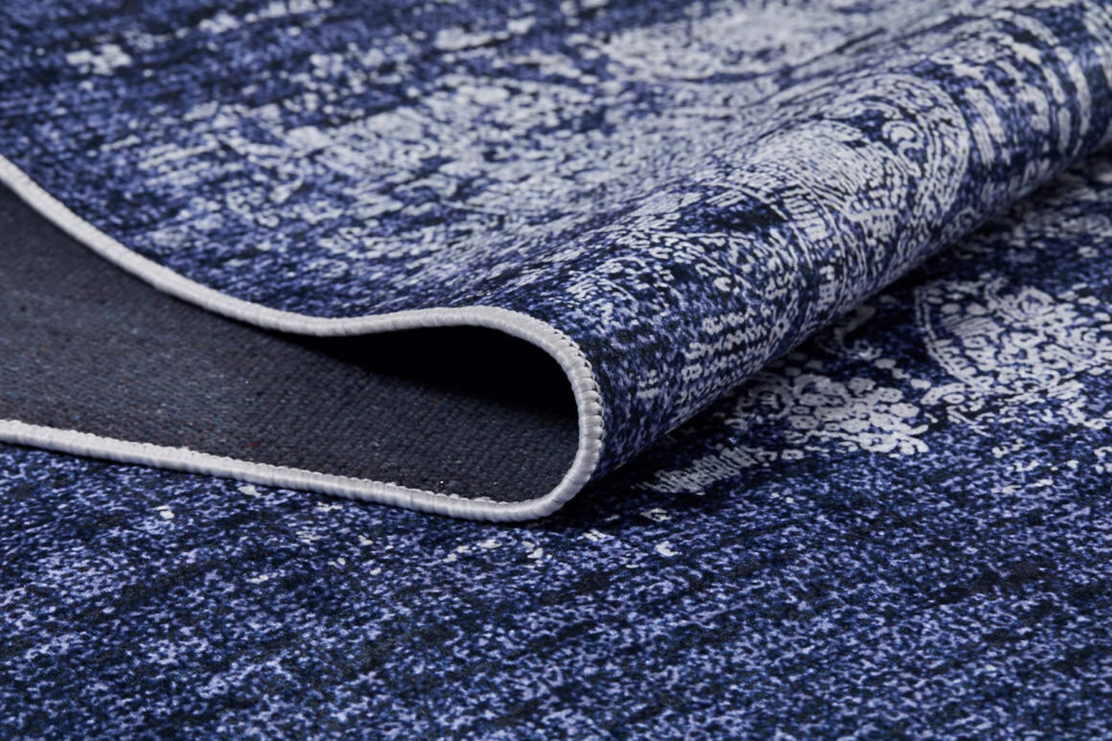 Vintage Digital Area Rug – Navy Blue Non Slip Washable Carpet for Living Room
