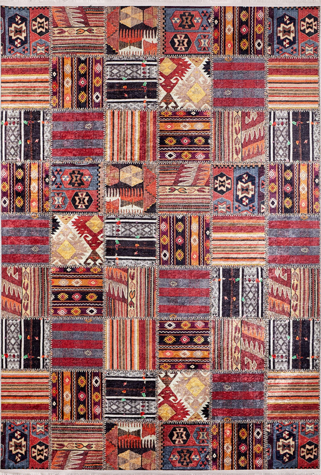 Burgundy Patchwork Rug – Digital Print Area Rug | Non Slip, Antibacterial Carpet