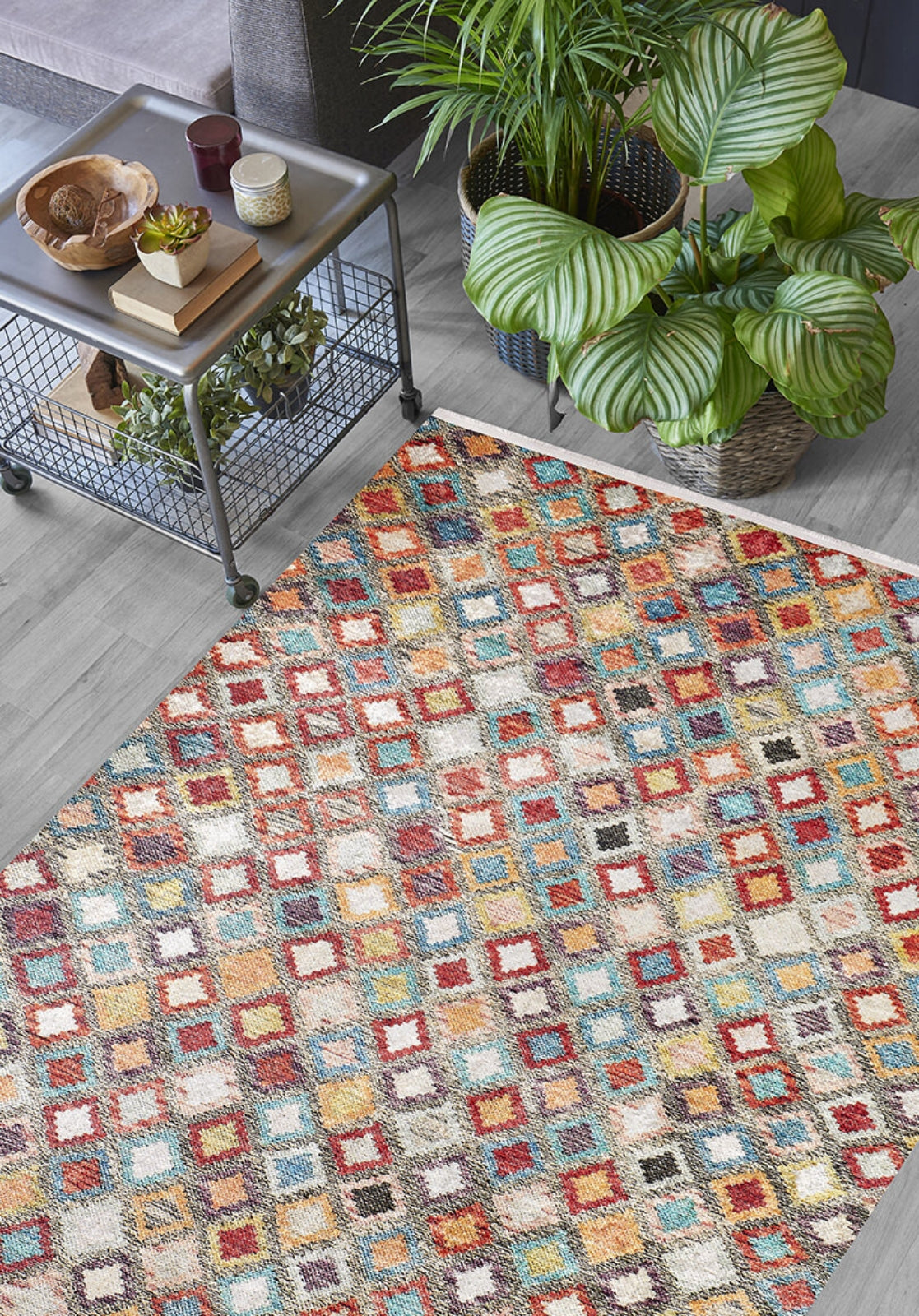 Orange Geometric Rug - Digital Print Area Rug | Non Slip, Antibacterial Carpet