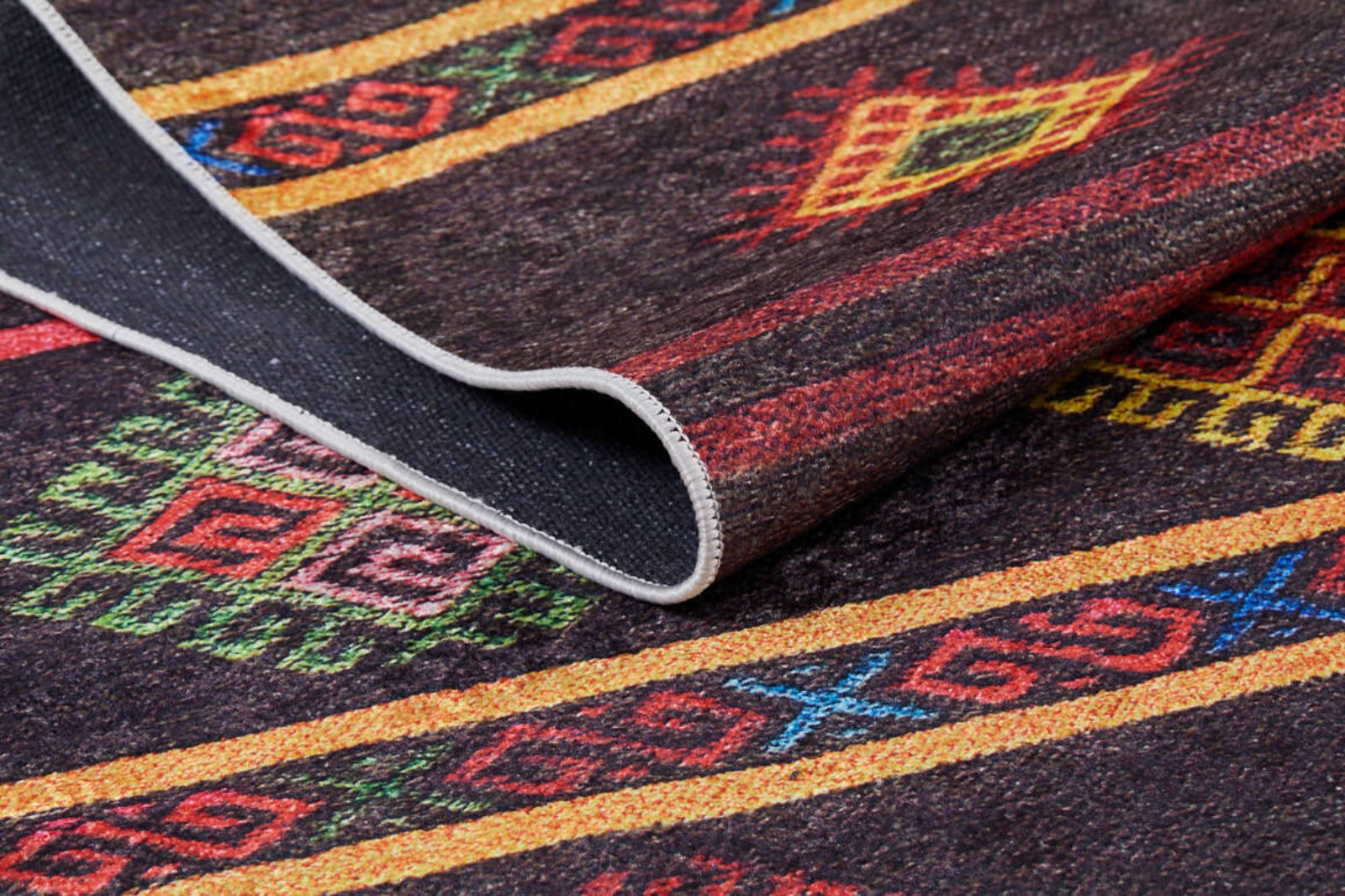 Geometric Area Rug - Brown Digital Print Rug with Non Slip & Antibacterial Features