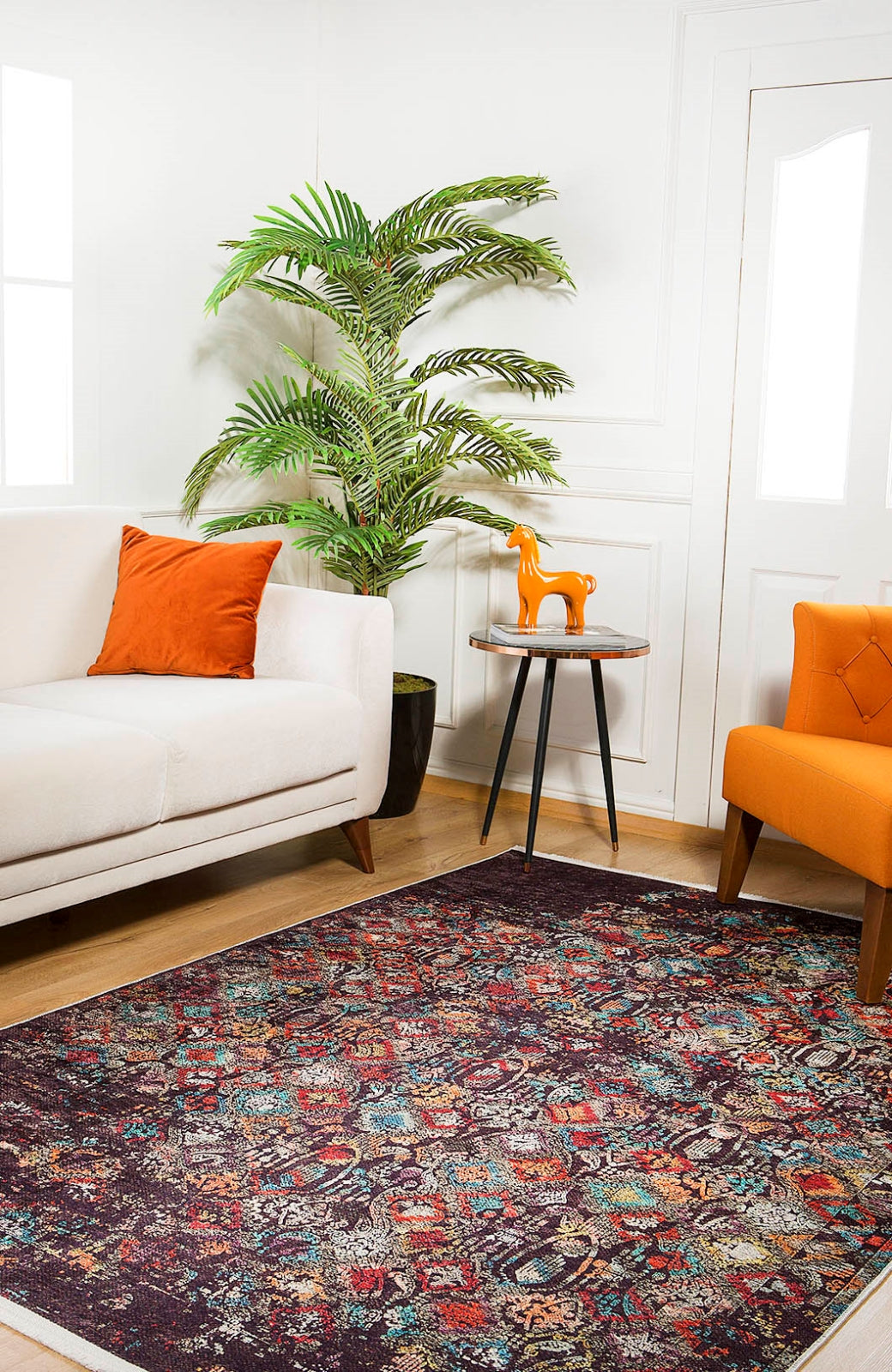 Vintage Area Rug - Brown Digital Print Carpet | Non Slip Washable Rug