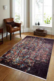 Vintage Area Rug - Brown Digital Print Carpet | Non Slip Washable Rug
