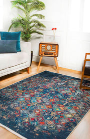 Vintage Area Rug – Navy Blue Digital Print Carpet | Antibacterial, Non Slip, Washable