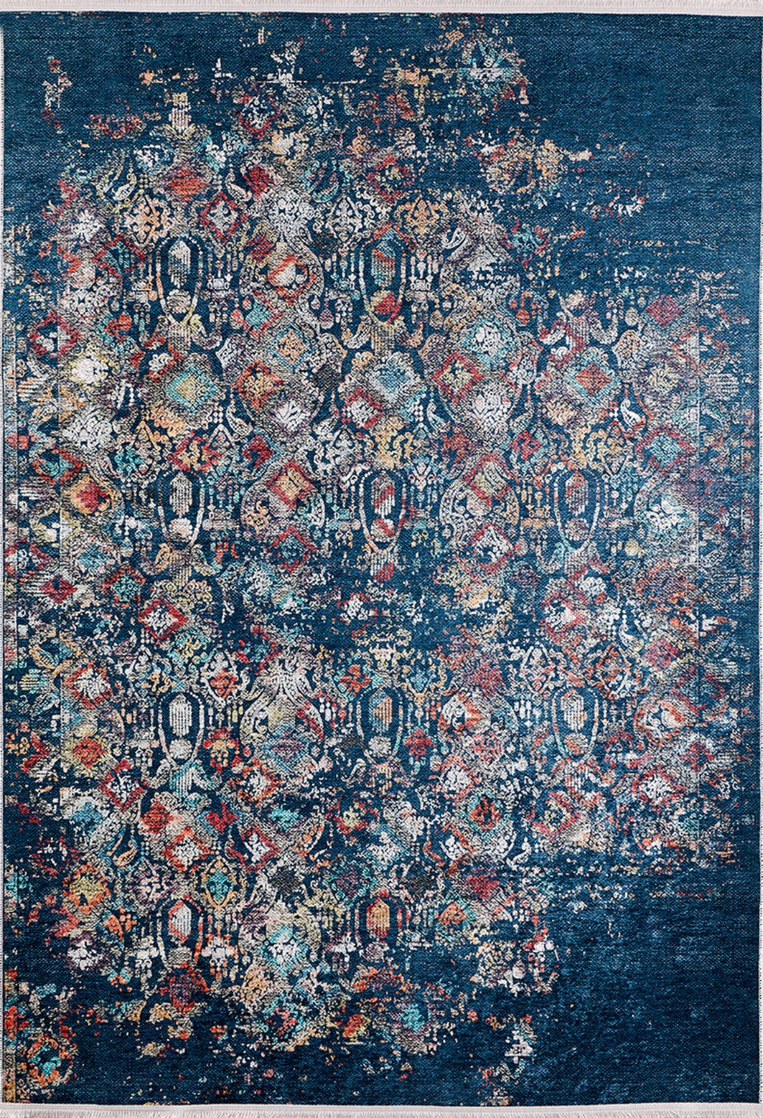 Vintage Area Rug – Navy Blue Digital Print Carpet | Antibacterial, Non Slip, Washable