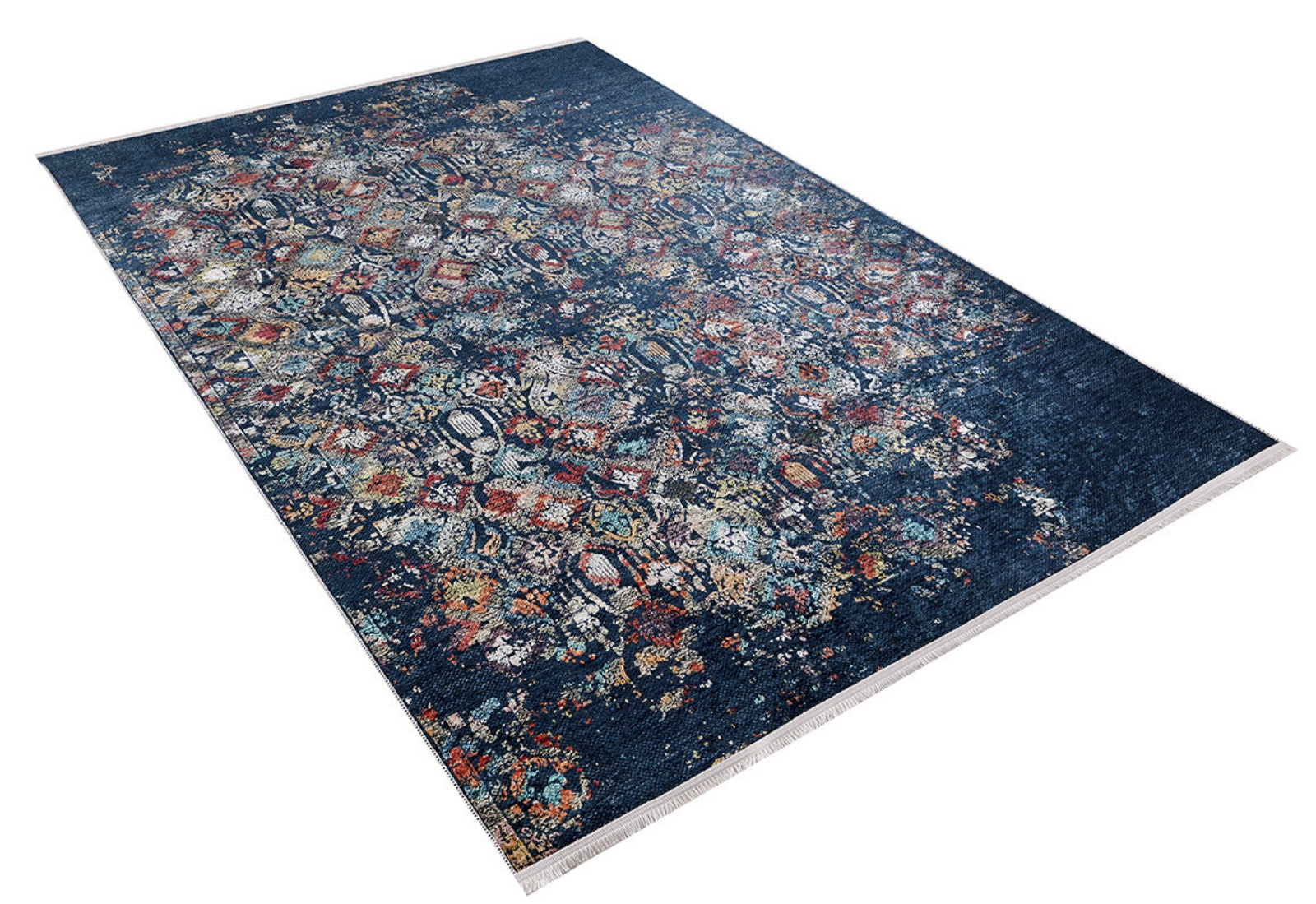 Vintage Area Rug – Navy Blue Digital Print Carpet | Antibacterial, Non Slip, Washable