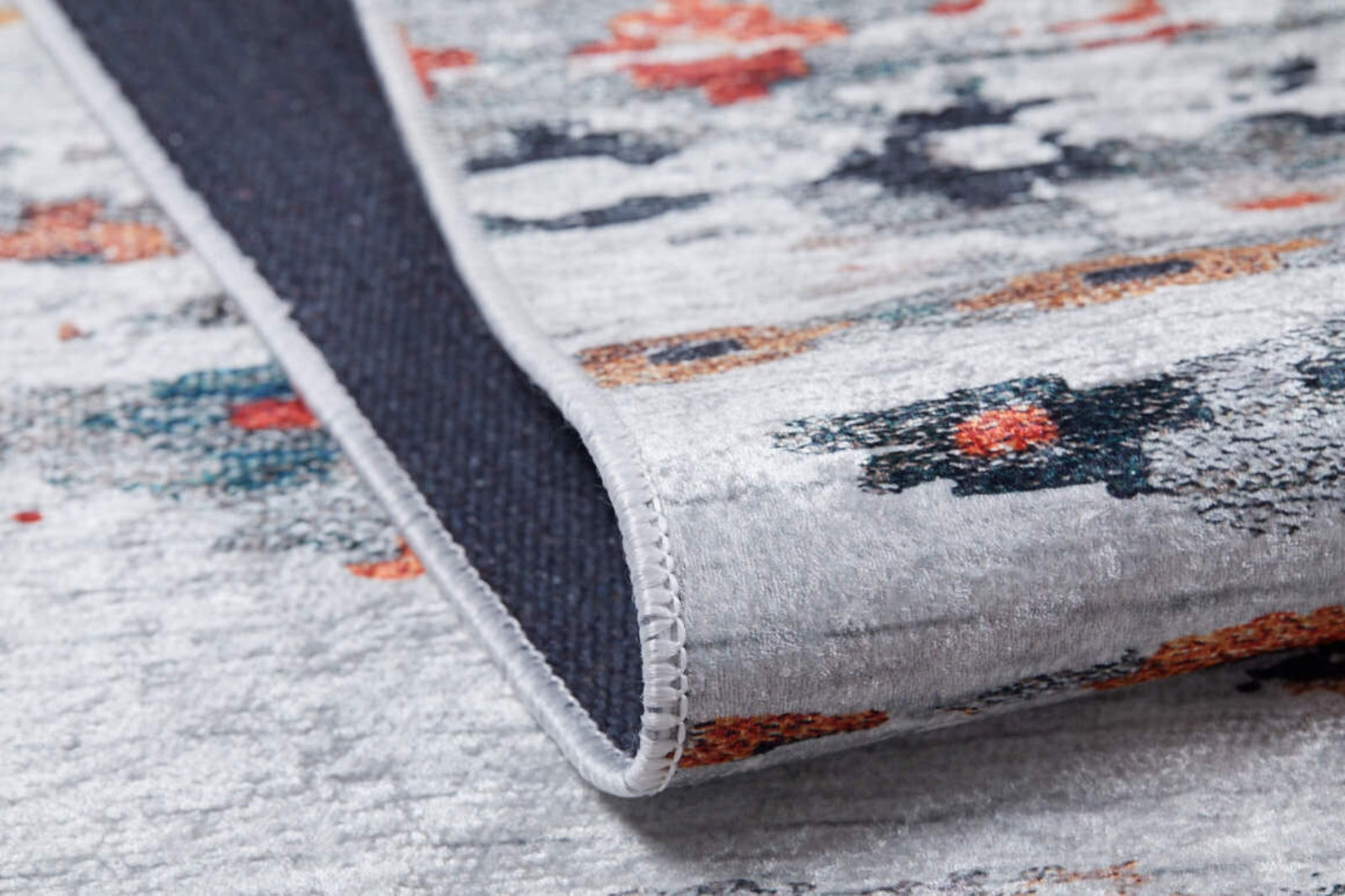 Grey Floral Area Rug - Digital Print Carpet | Non Slip, Antibacterial, Washable Floor Covering