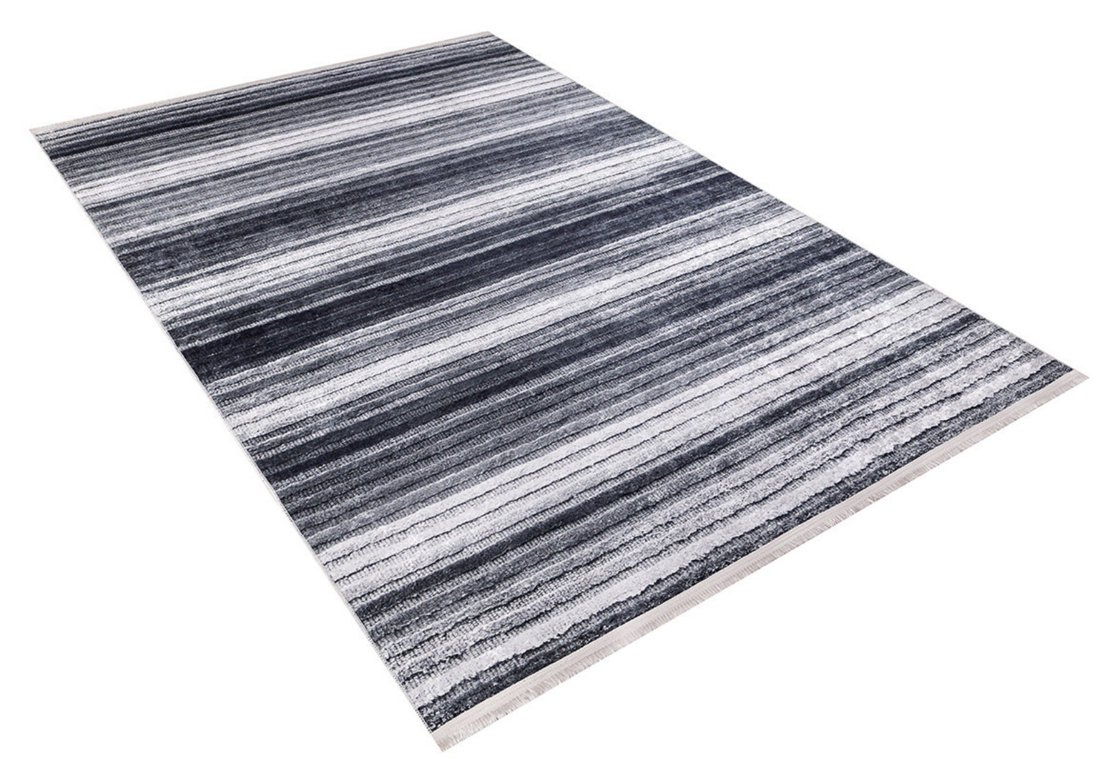 Anthracite Striped Rug - Digital Print Area Carpet, Non Slip & Antibacterial