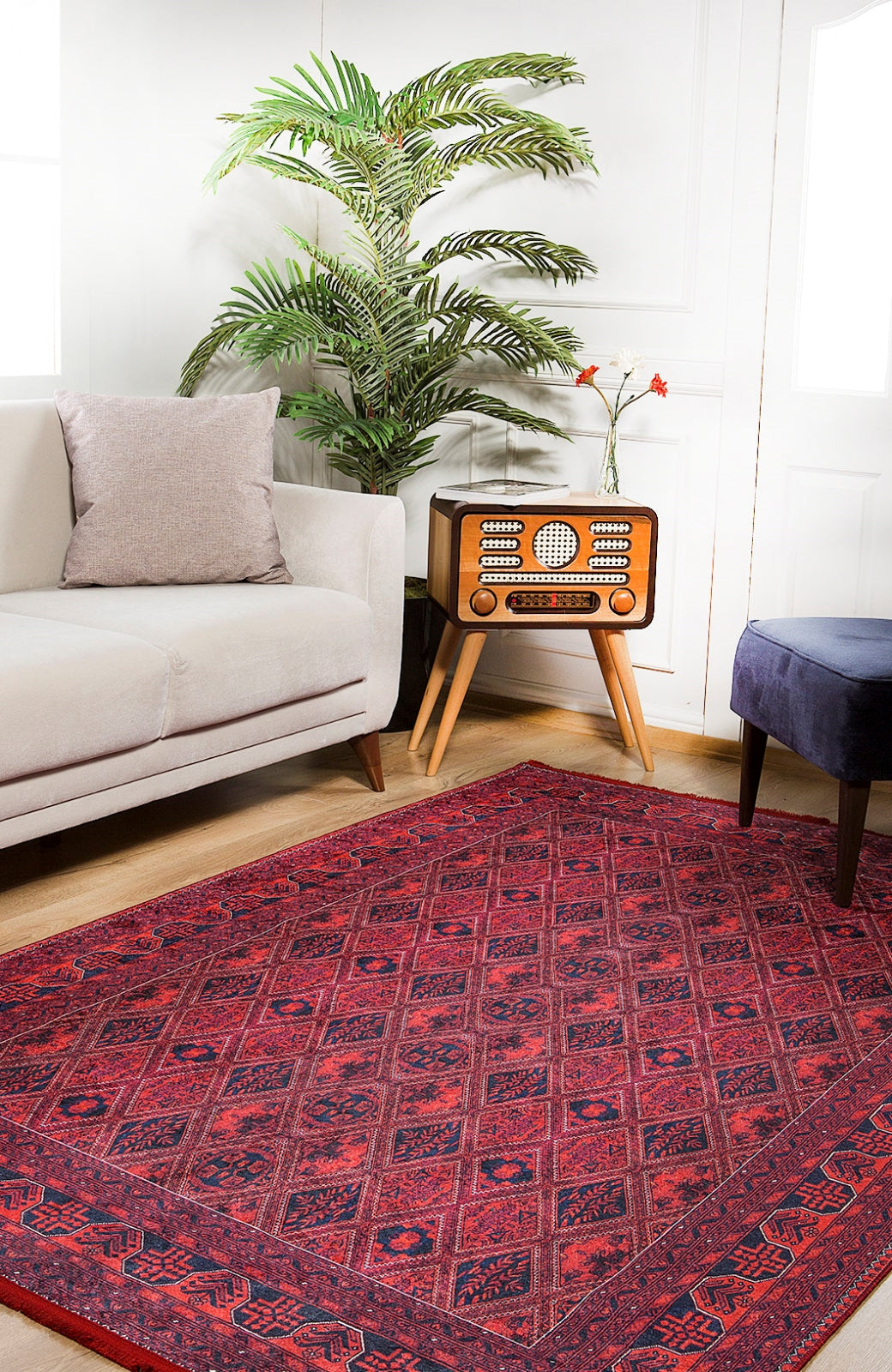 Classic Area Rug – Red Digital Print Rug With Antibacterial, Non Slip Backing