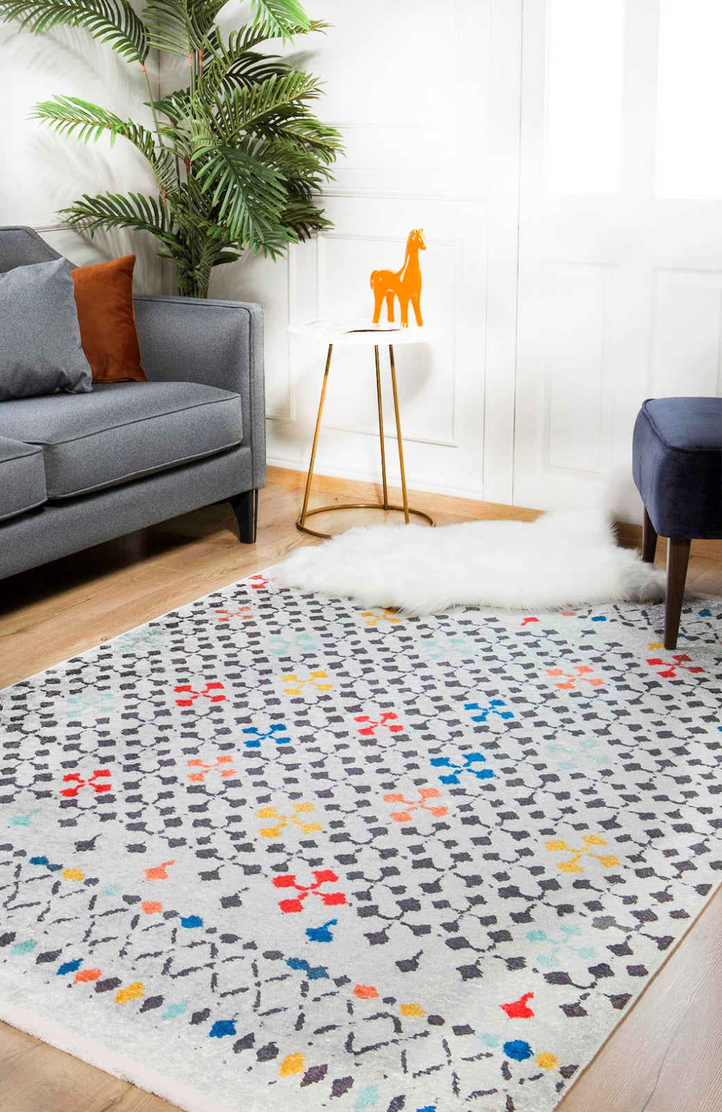 Modern Digital Print Rug - White Area Rug Non Slip Washable Carpet