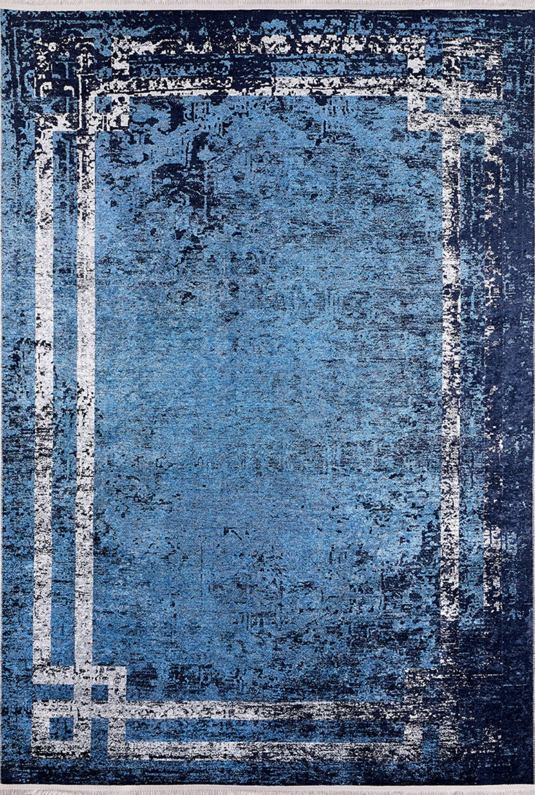 Blue Frame Area Rug – Digital Print Non Slip Washable Carpet for Living Room