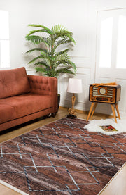 Geometric Area Rug - Brown Digital Print Rug | Non Slip, Washable, Antibacterial Floor Carpet