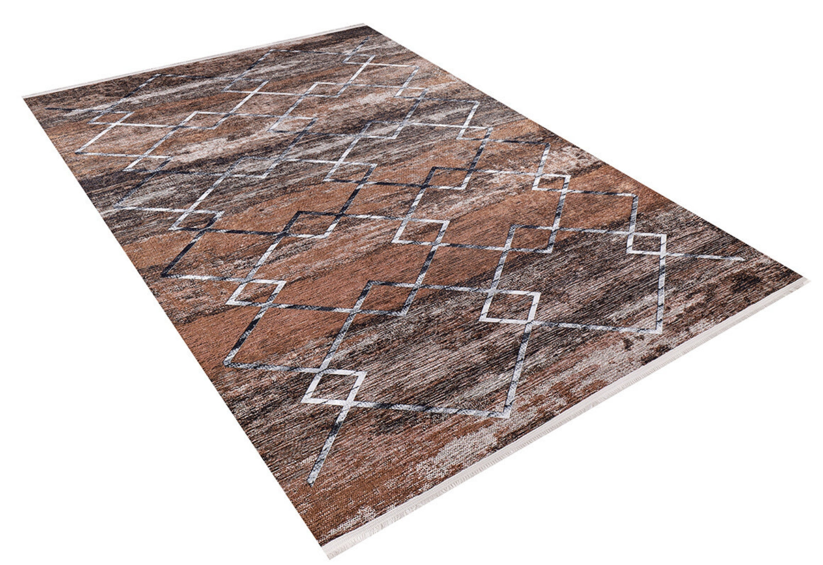 Geometric Area Rug - Brown Digital Print Rug | Non Slip, Washable, Antibacterial Floor Carpet