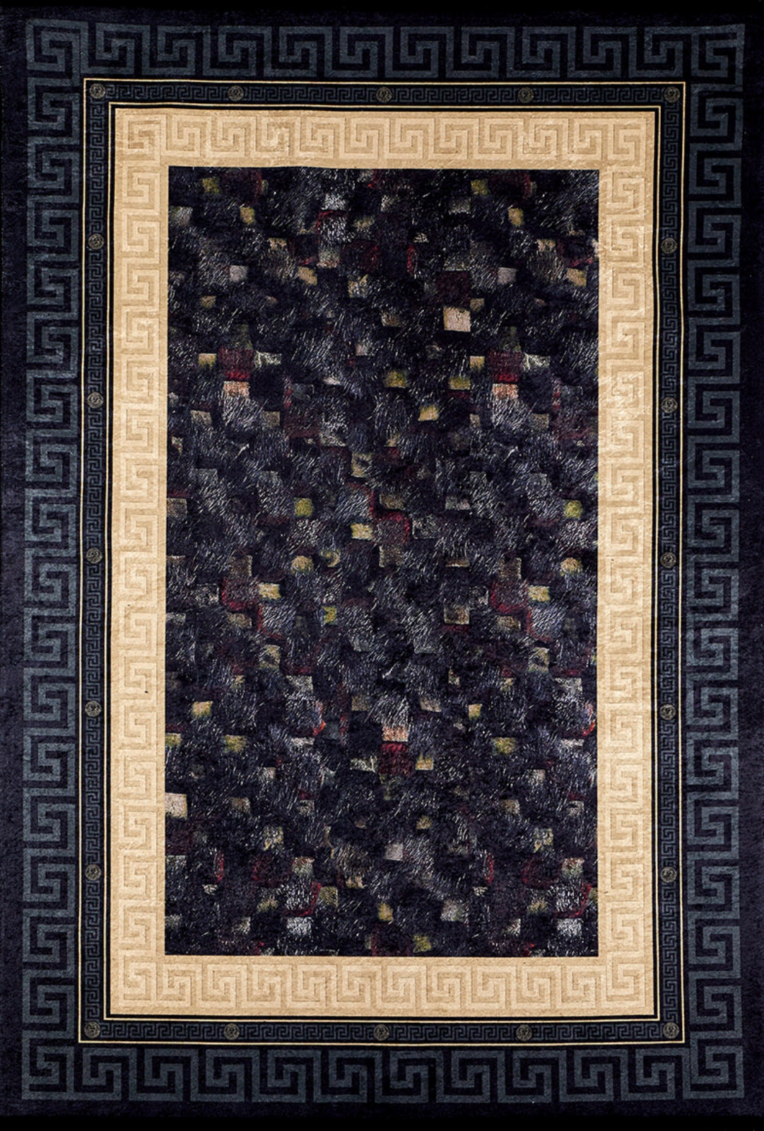Black Frame Area Rug – Digital Print Non Slip Antibacterial Carpet for Modern Living Room