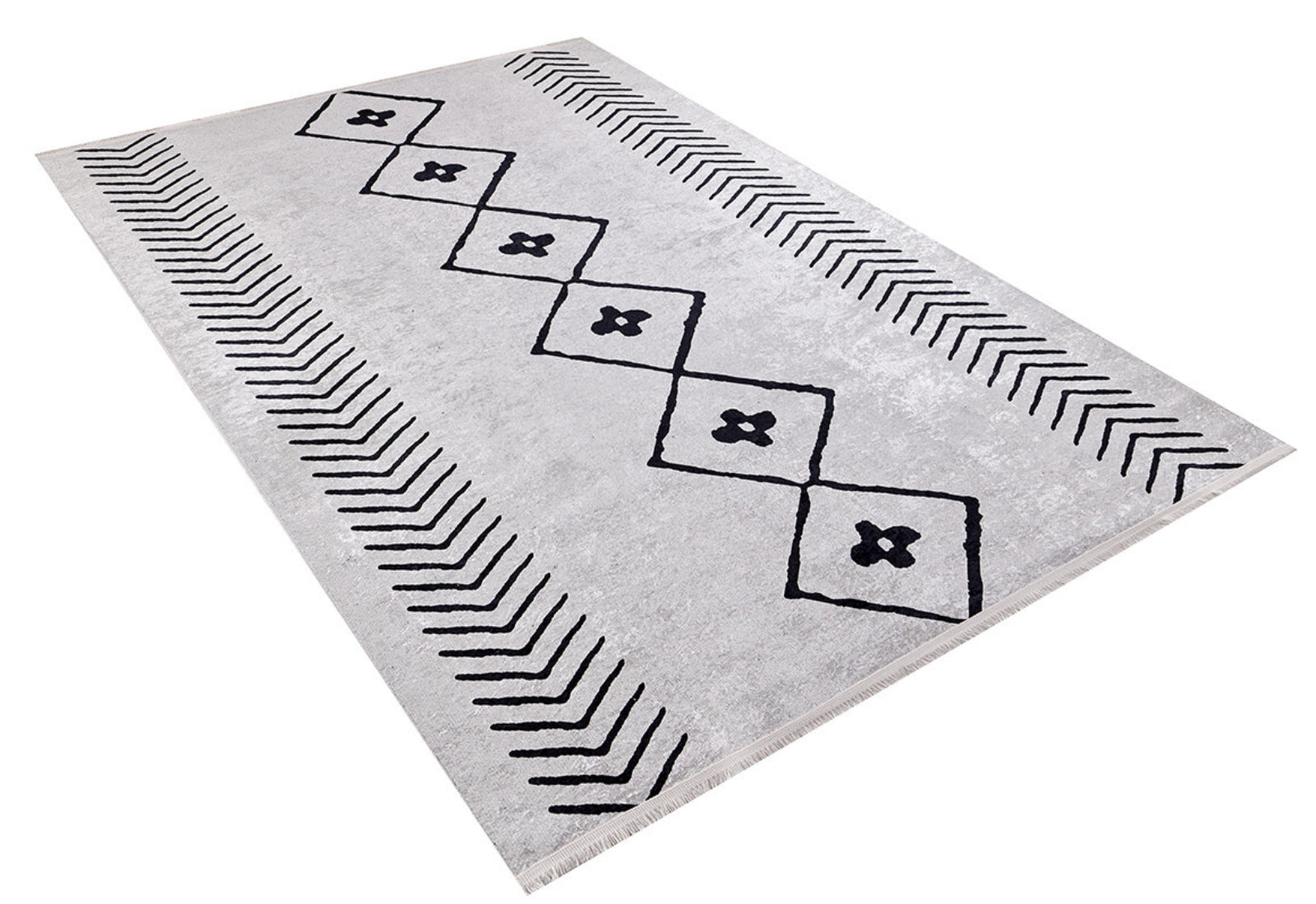 Grey Geometric Area Rug – Digital Print Non Slip Carpet for Living Room
