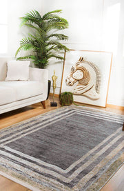 Grey Frame Area Rug - Digital Print Non Slip Carpet | Antibacterial Washable Carpet