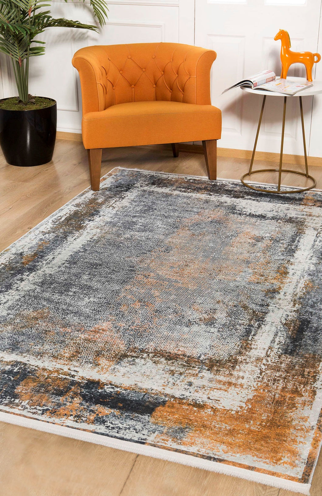 Modern Grey Area Rug – Digital Print Rug with Non Slip Carpet Backing