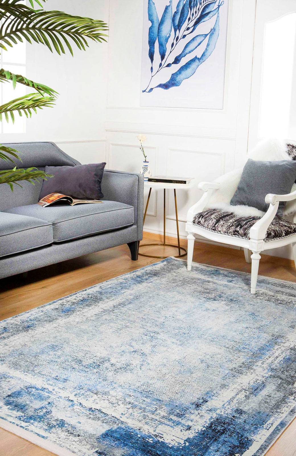 Modern Area Rug - Blue Digital Print Carpet | Antibacterial Washable Non Slip Rug