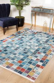 Blue Patchwork Area Rug – Digital Print Rug with Non Slip, Antibacterial, Washable Design