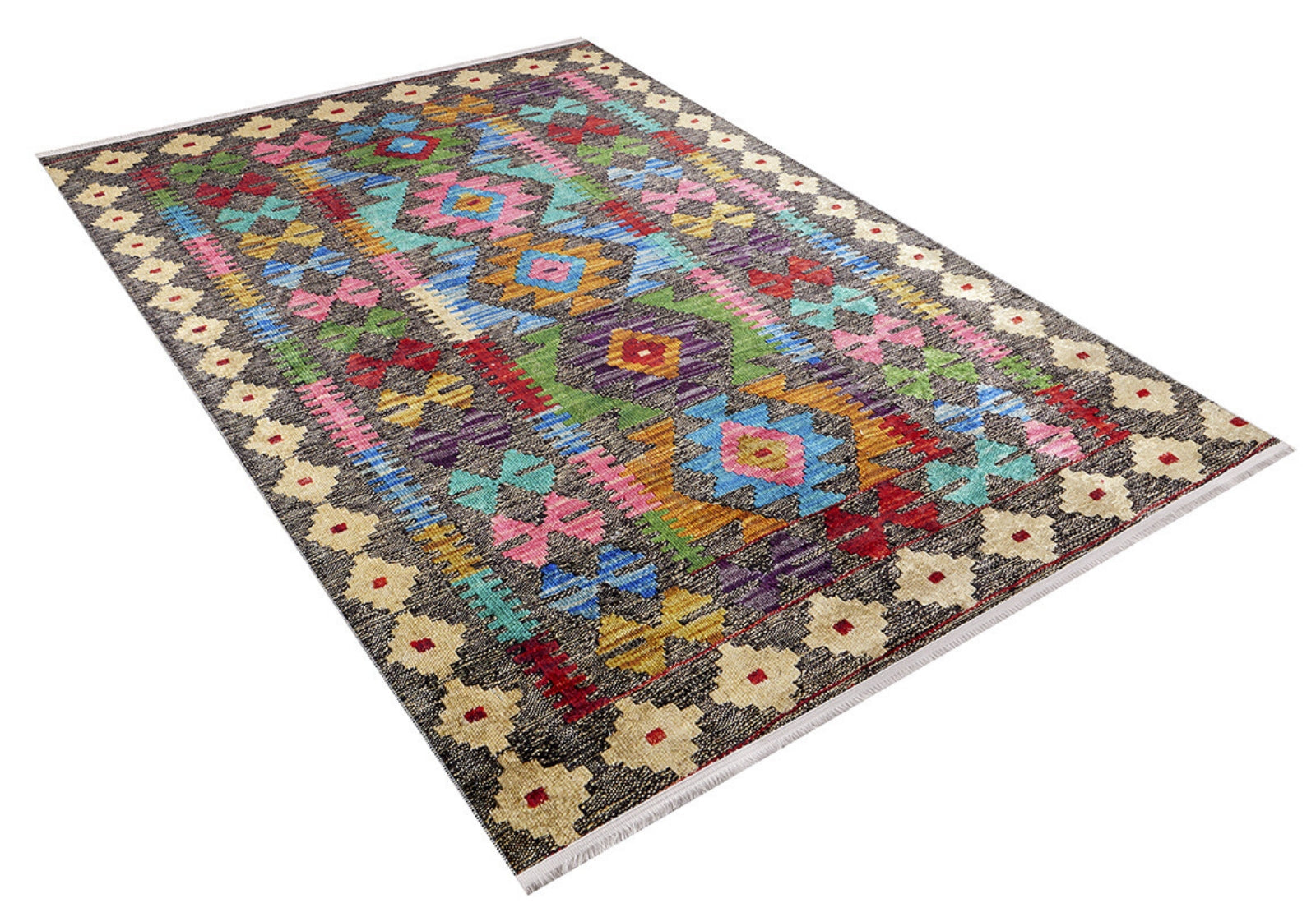 Geometric Area Rug - Brown Digital Print Non Slip Washable Carpet for Living Room