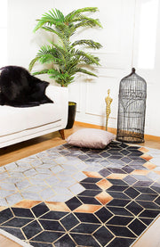 Geometric Area Rug - Anthracite Digital Print Non Slip Carpet for Living Room