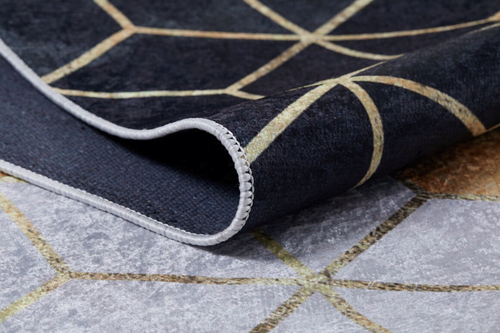 Geometric Area Rug - Anthracite Digital Print Non Slip Carpet for Living Room