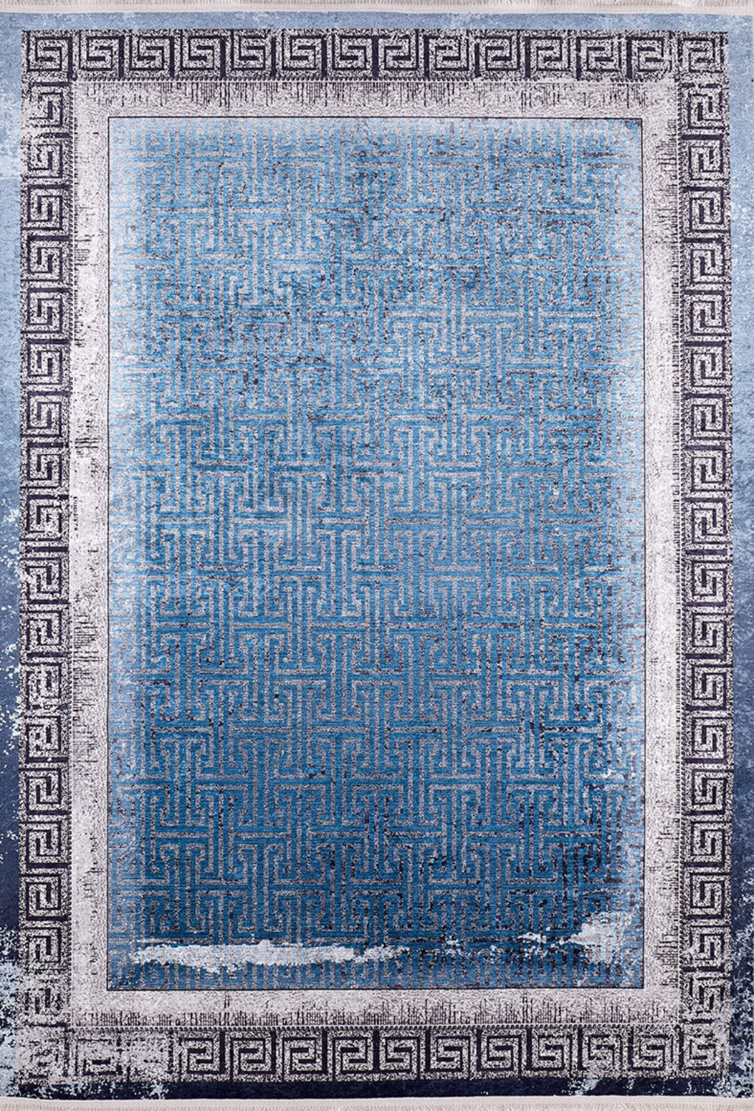 Digital Print Area Rug – Blue Frame Stylish Non Slip Antibacterial Carpet