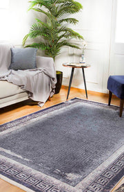 Digital Print Area Rug - Anthracite Frame Design, Non Slip Antibacterial Carpet